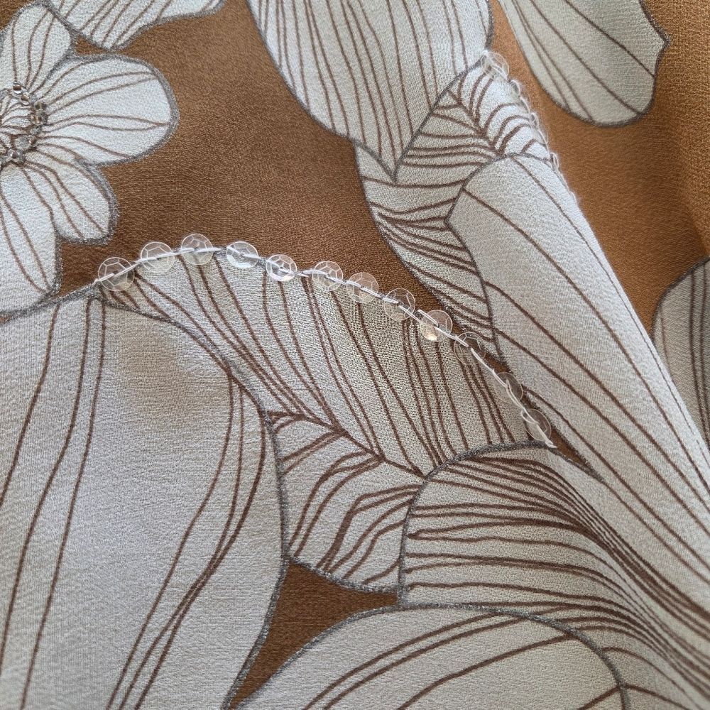 Vintage Spiegel Silk Tan/ Cream Floral Strapless Women's Dress Flounce Midi 4 - Picture 5 of 12